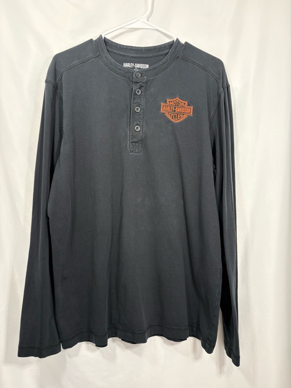 Harley-Davidson Black Long-Sleeve Henley with Orange Shield Logo